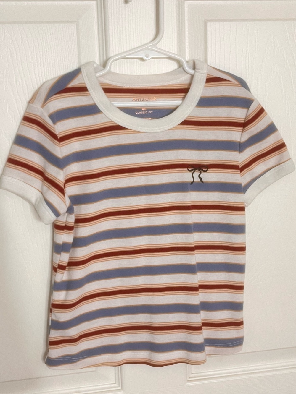 Arizona Jean Company Short-Sleeve Striped Tee in Blue, Rust & White